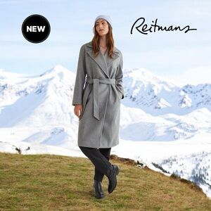 Reitmans, Plus Size Long Coat With Double-Breasted Closure, 3X, Gray